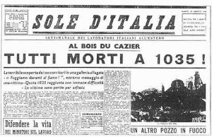 Italian Newspaper article announcing the tragedy of Marcinelle.