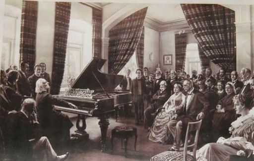 1Franz Liszt playing on his Bechstein concert grand piano at his appartment in Weimar