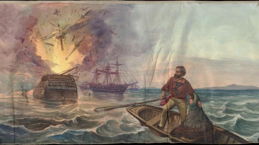 Garibaldi and Anita fuggono dalla loro nave in fiamme