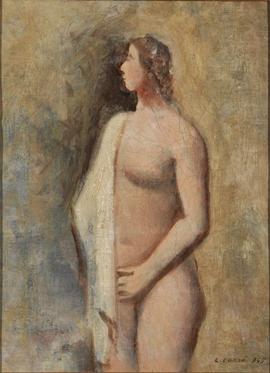 Carlo Carrà Quargnento 1881-Milano1966 Nudino o Bagnante, 1945 olio su tela, cm 40,5x30 1955, acquisto da Filippo Genovese