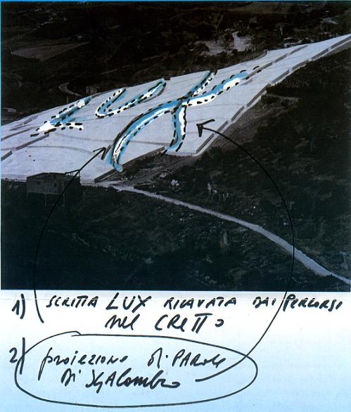 Lux, bozzetto per l'installazione luminosa al Cretto di Burri, Gibellina, 1998.