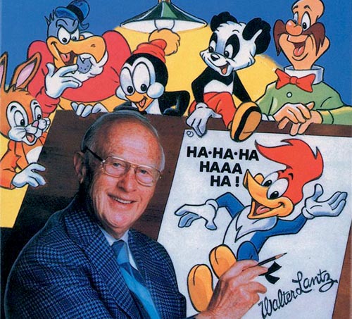 Walter Lantz (Lanza) surrounded by his creations...