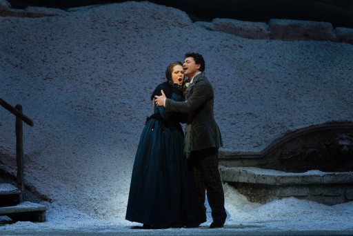 Vittorio Grigolo as Rodolfo and Kristine Opolais as Mimì in Puccini's "La Bohème" at the Metropolitan Opera on April 5, 2014. Photo: Marty Sohl/Metropolitan Opera
