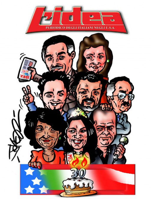 The staff of L'Idea Magazine in 2004, at the 30th Anniversary of this periodical, as seen by Joker (Joe Cafano)