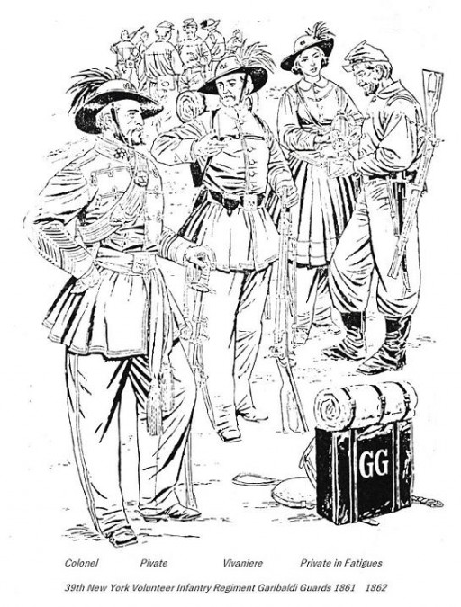 Drawing of the officers, soldiers and a vivandiere