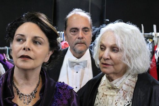  Left: Sharon Ullrick as Bernhardt. Center: Eduardo Machado as Duse's acolyte. Right: Lorinne Vozoff as Duse. Photo by Remy.S.