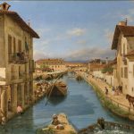 4. Canella Giuseppe Veduta del canale Naviglio preso sul ponte di San Marco in Milano, olio su tela 65 x 82 cm