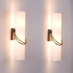 APPLIQUE ANNEAU, golden-brown patina bronze rings and mink patina bronze case, white paper lampshade by Hervé Van Der Straeten